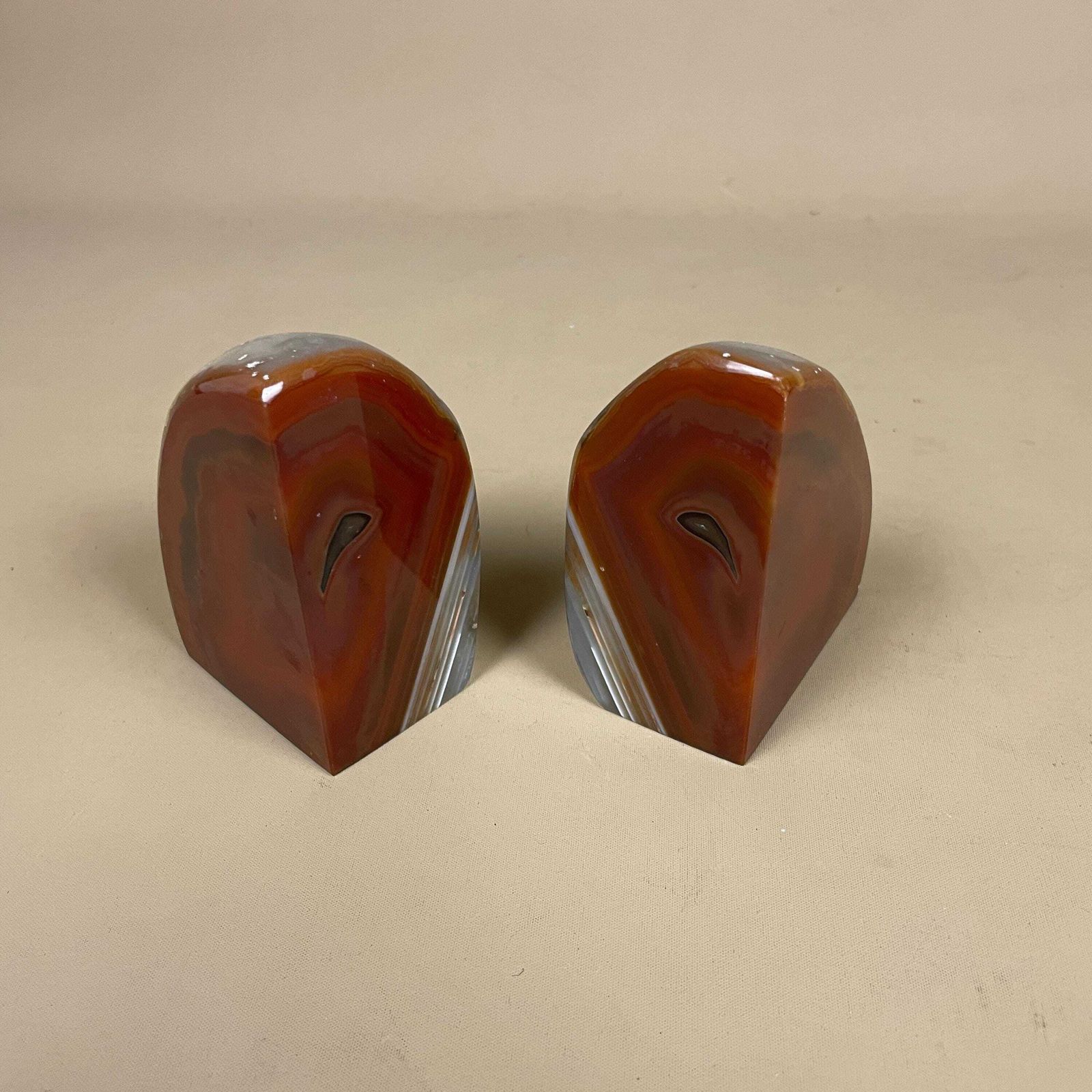 Pair Of 2 Vintage Stone Bookends Book Ends Red Grey Rocks Polished Decorative Library Book Shelf Shelves Heavy Set Natural photo for sale