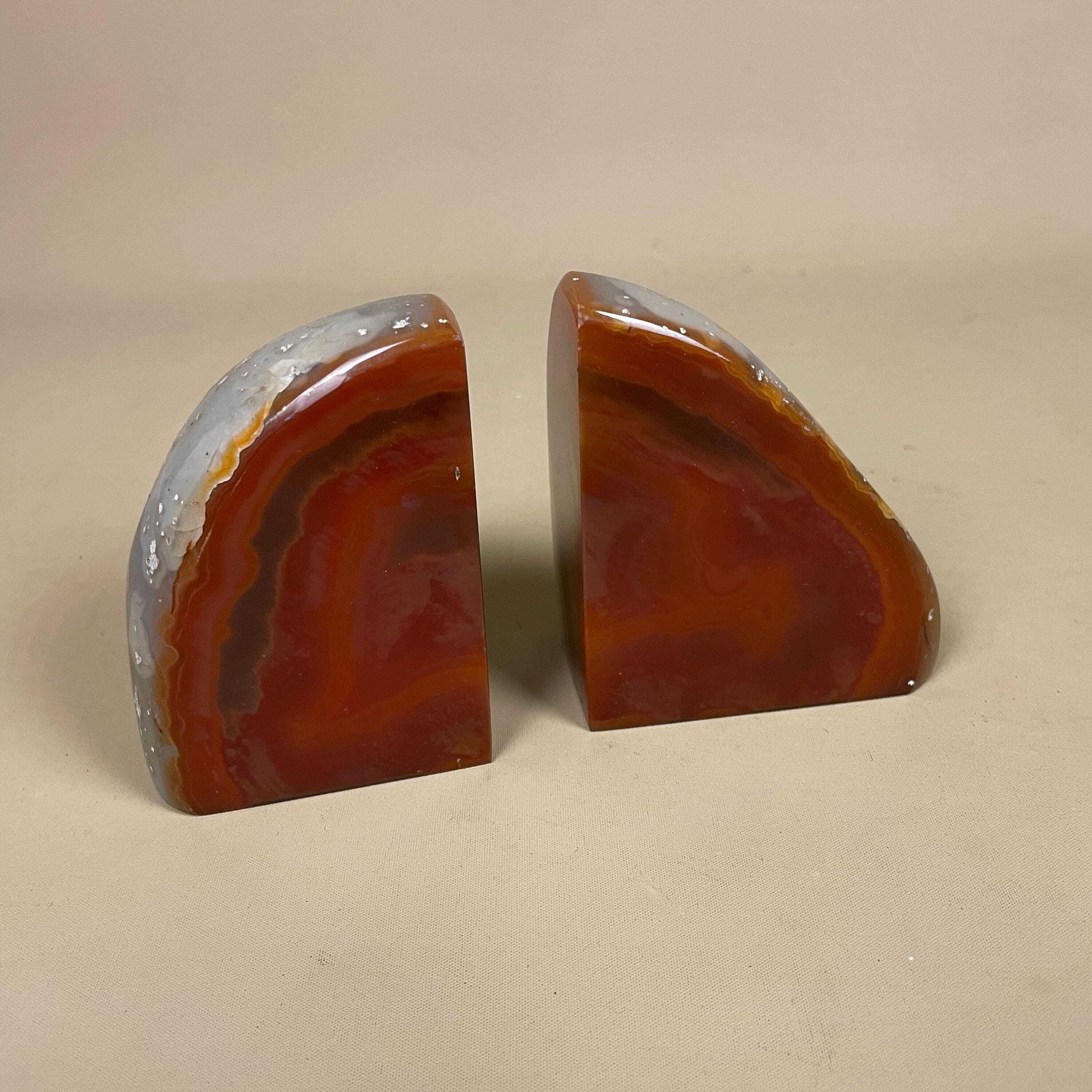 Pair Of 2 Vintage Stone Bookends Book Ends Red Grey Rocks Polished Decorative Library Book Shelf Shelves Heavy Set Natural photo Home Decor