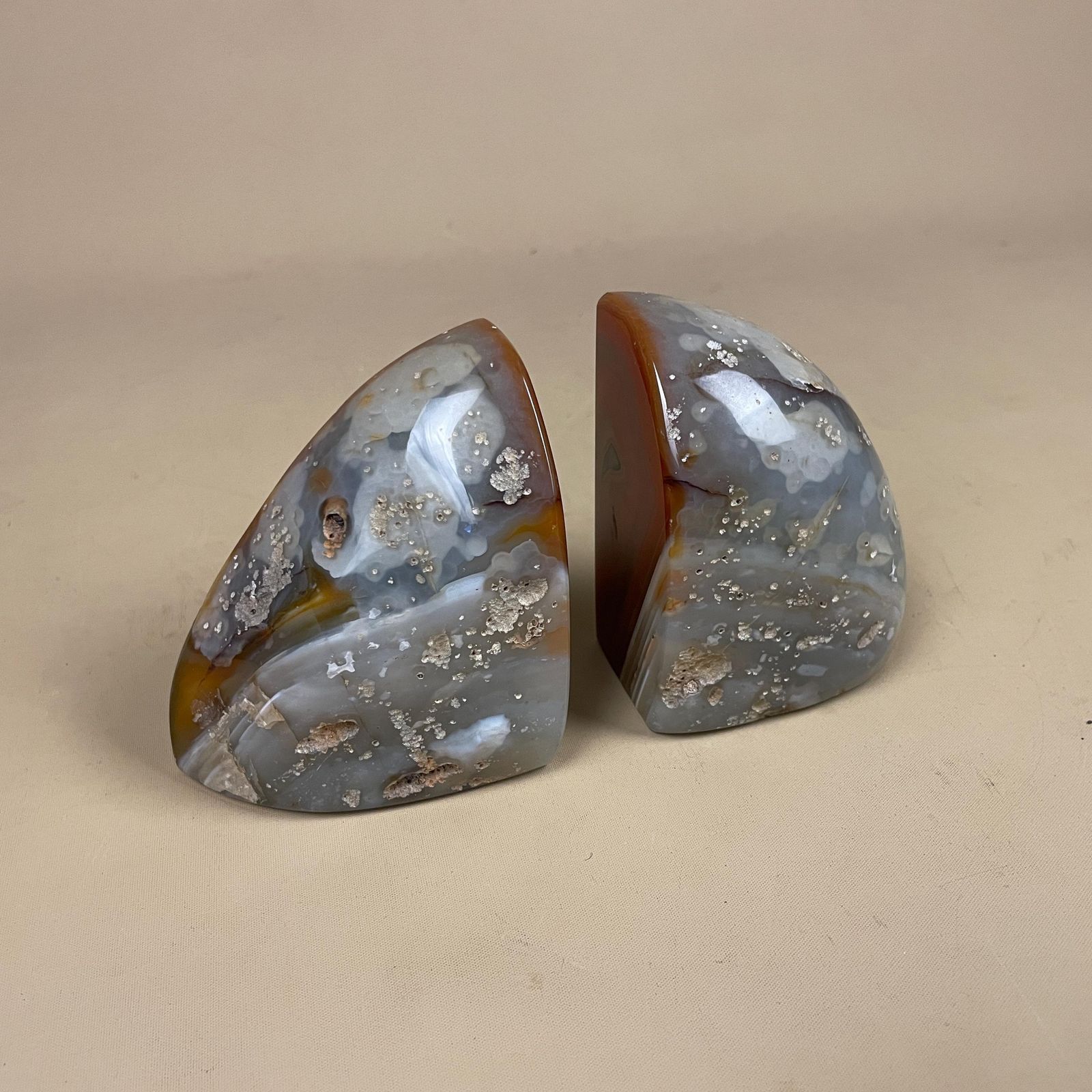 Pair Of 2 Vintage Stone Bookends Book Ends Red Grey Rocks Polished Decorative Library Book Shelf Shelves Heavy Set Natural photo vintage