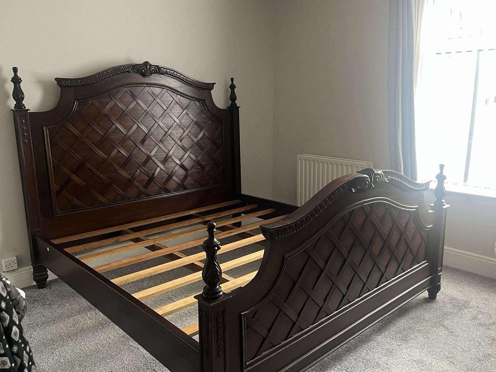 Stunning Oak Carved Dark Wood Vintage French Super King Size Bed photo vintage