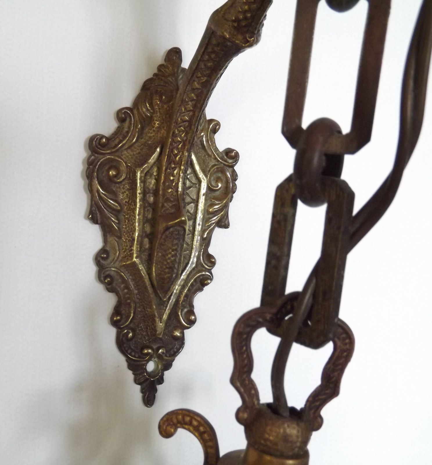 Antique French Bronze Wall Lamp Hanging Mini Lantern Etched Starburst Glass Panels photo 160.0