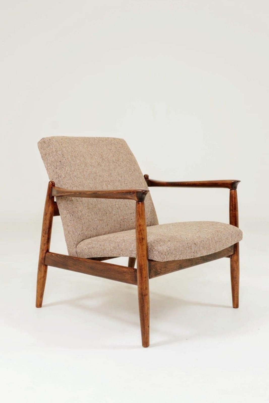 Vintage Armchair By Edmund Homa Gfm 64, Tweed Upholstery, Poland, 1960s Refurbished Mcm Design