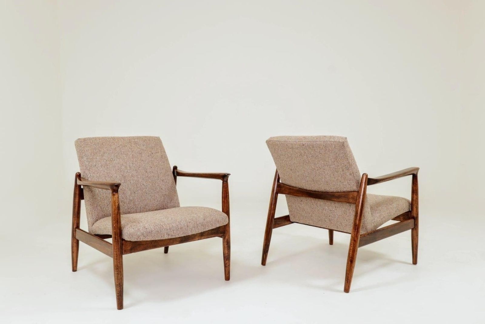 photo for sale Vintage Armchair By Edmund Homa Gfm 64, Tweed Upholstery, Poland, 1960s Refurbished Mcm Design