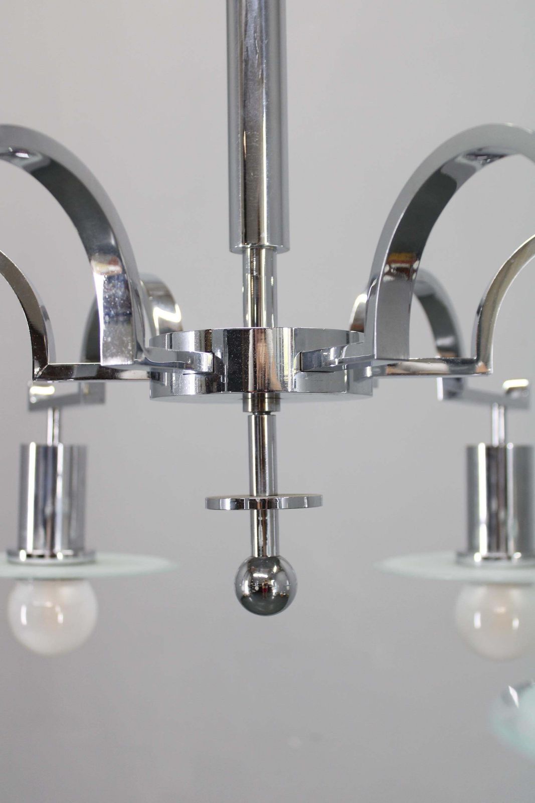 Art Deco Chrome Chandelier With 6 Sandblasted Glass Discs, Czechoslovakia 1930s photo 1015.0