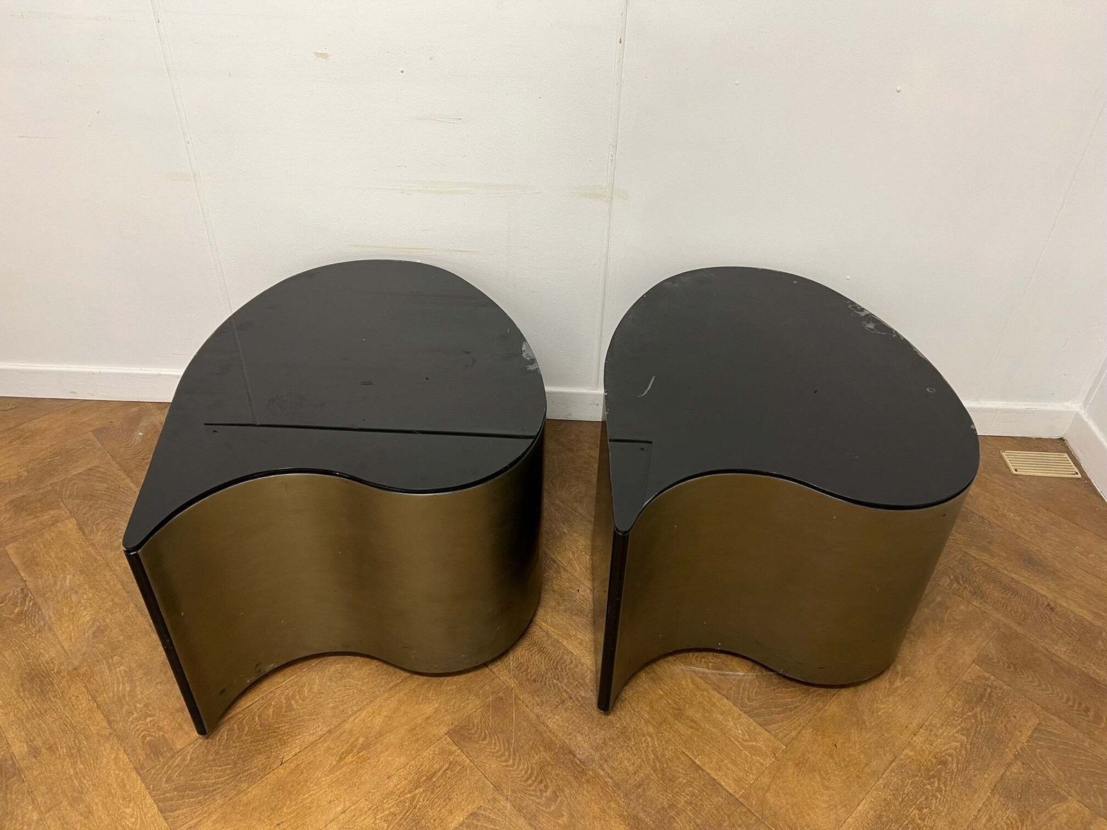 A Pair Of Art Deco Style Teardrop Shaped Side/Coffee Tables With A Cut Glass Top Painted Black. photo furniture