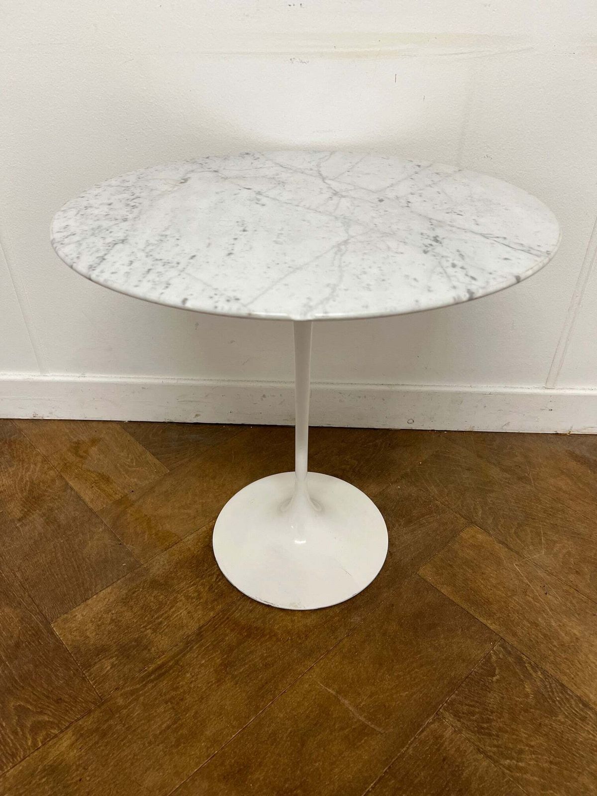 A Pair Of Art Deco Style Teardrop Shaped Side/Coffee Tables With A Cut Glass Top Painted Black. photo vinterior