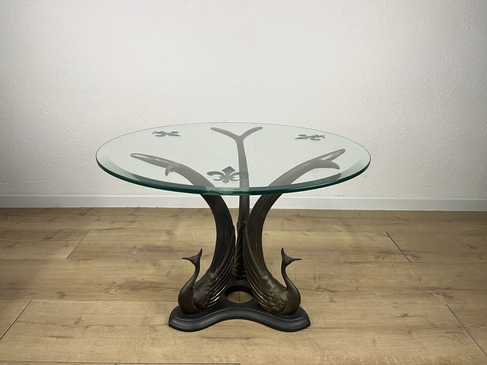 Brass Bronze Swan Glass Coffee Table 70’s Vintage Design