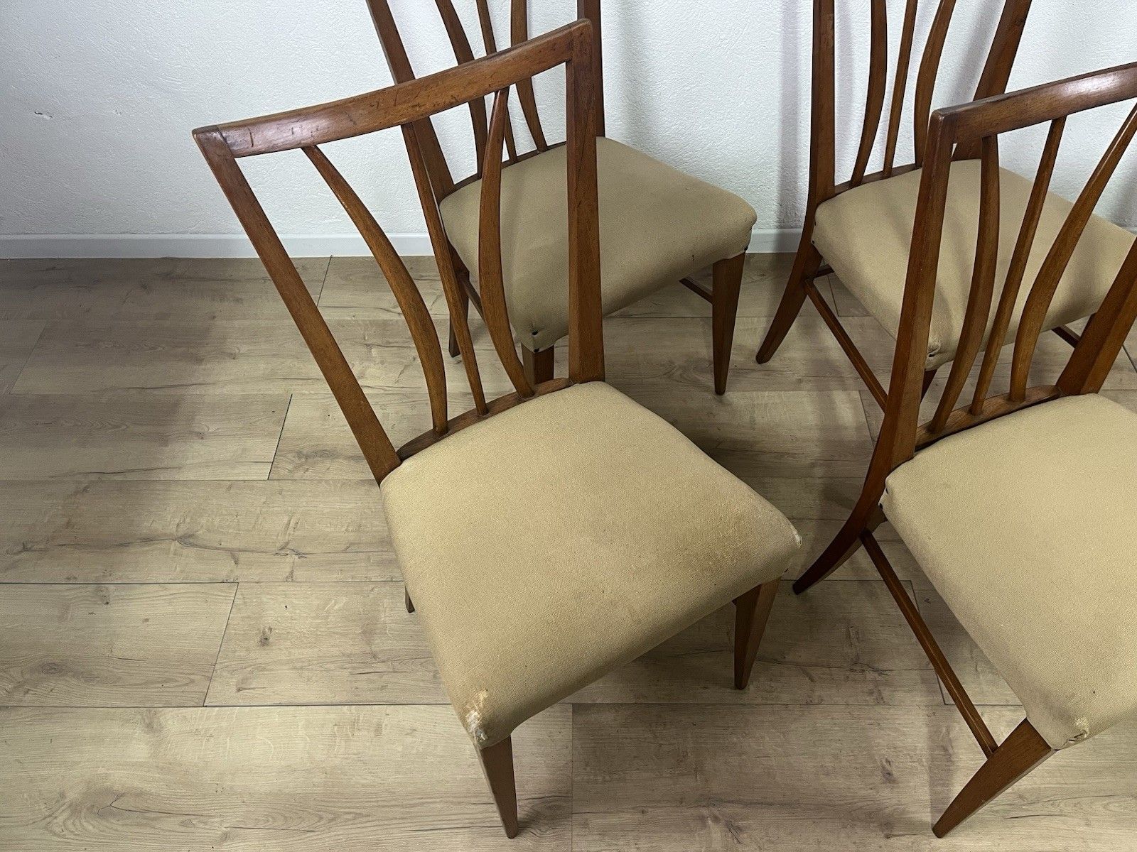 Set Of 6 Curved Wood Fabric Tempestini Chairs 1950’ Vintage Design photo 695.0