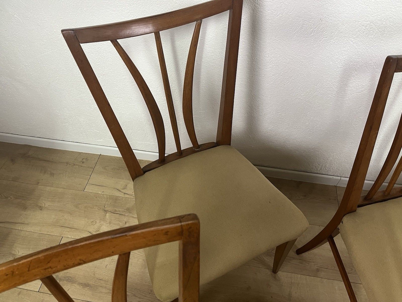 Set Of 6 Curved Wood Fabric Tempestini Chairs 1950’ Vintage Design photo vinterior