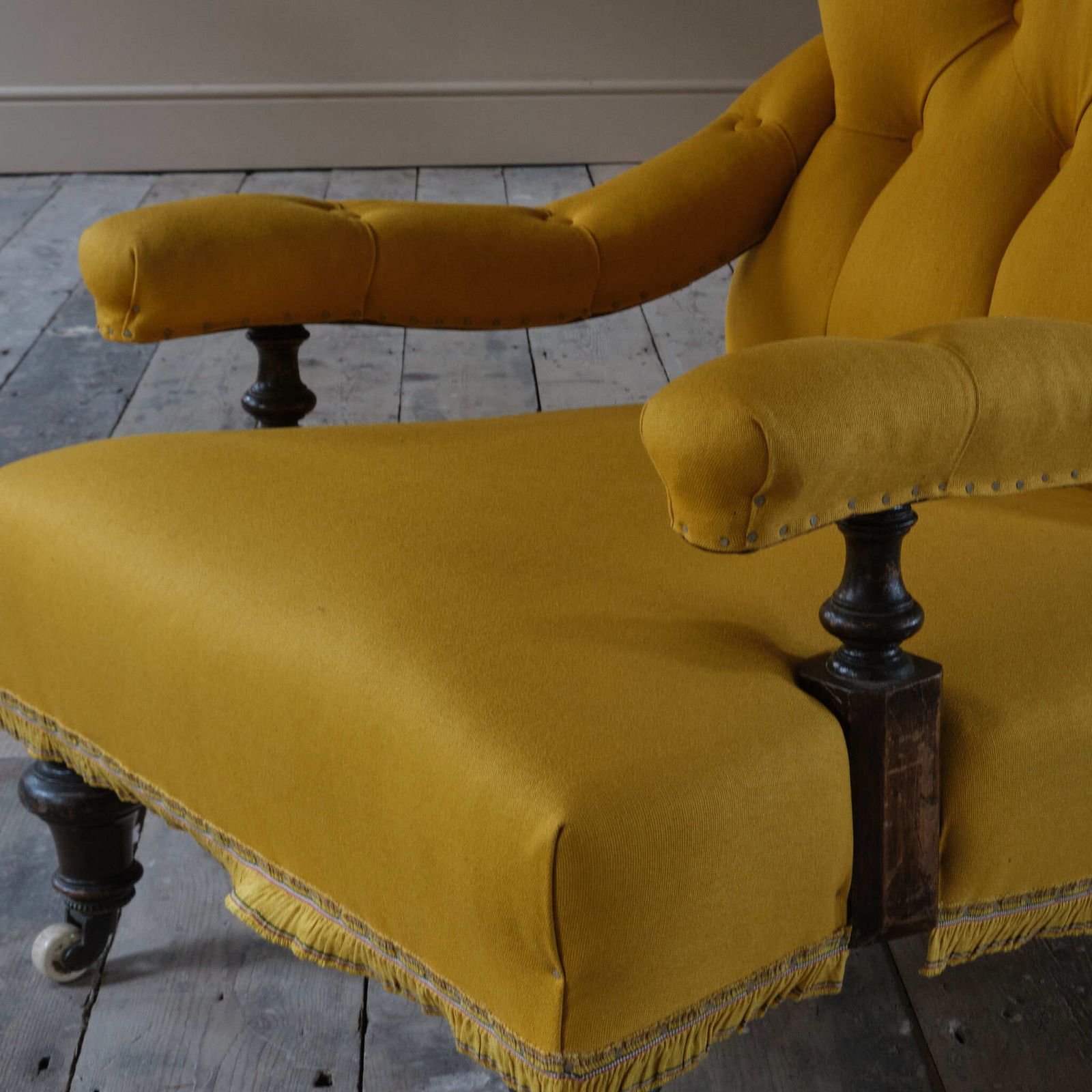 photo furniture Petite 19th Century Open Armchair In Linen