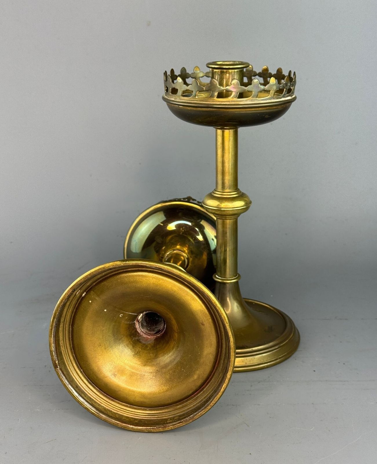 Pair Of Brass Candlesticks Of Gothic Design photo furniture