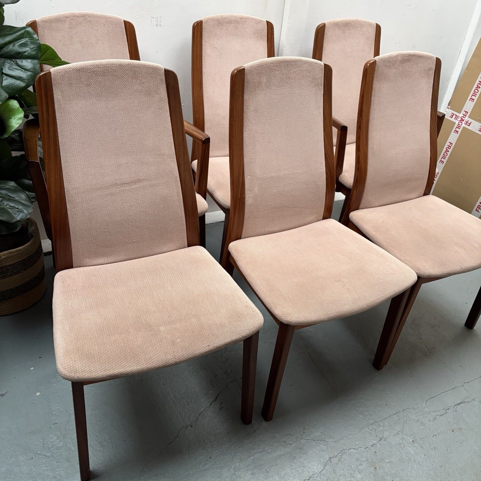 Set Of 6 G Plan Fresco Teak Dining Chairs Original Dusky Pink Upholstery Covers photo for sale