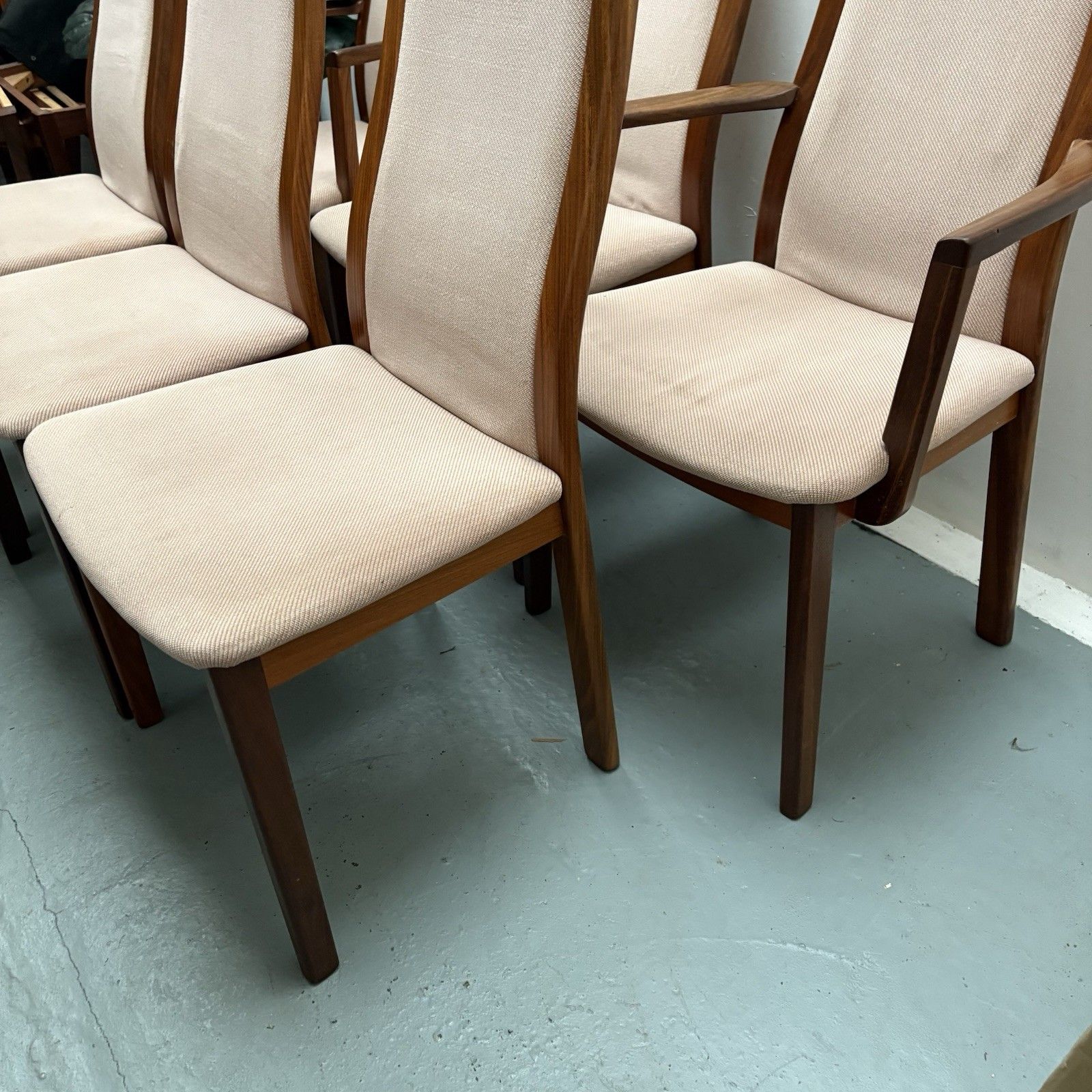 Set Of 6 G Plan Fresco Teak Dining Chairs Original Dusky Pink Upholstery Covers photo Furniture