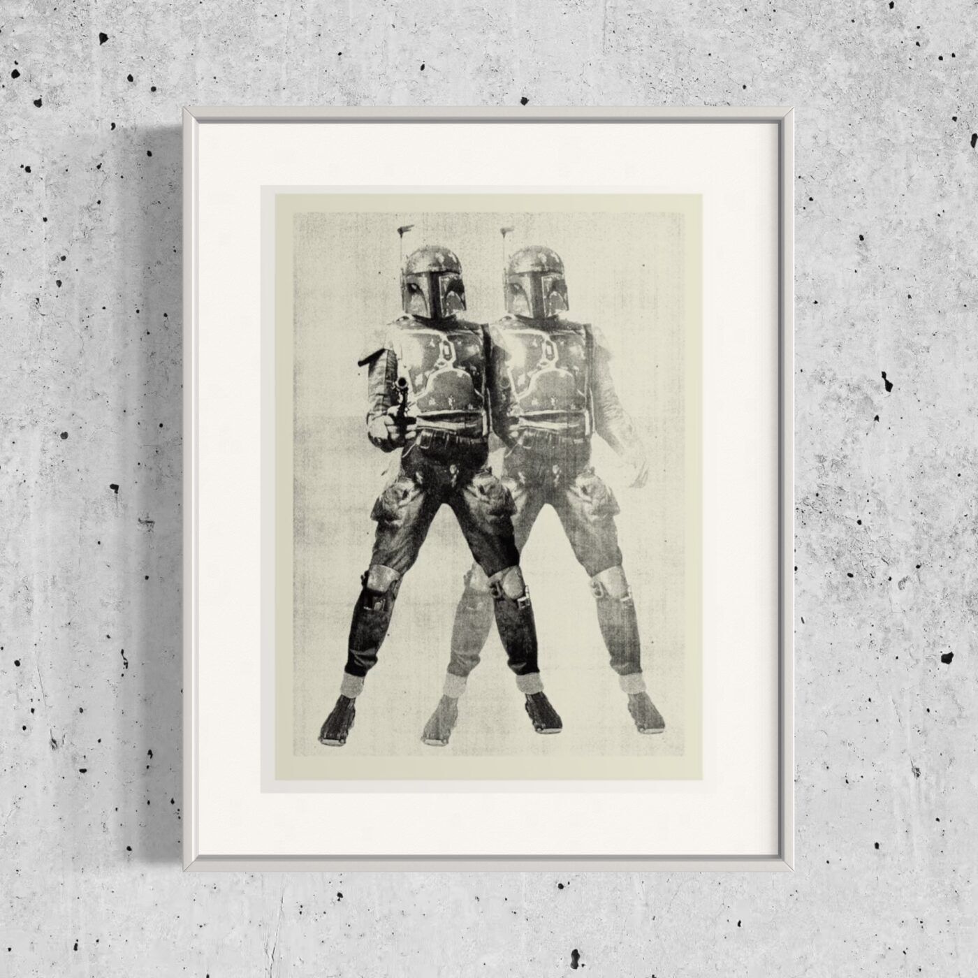 Pop Art 'Boba Fett' Signed Limited Edition Print Framed In White photo furniture