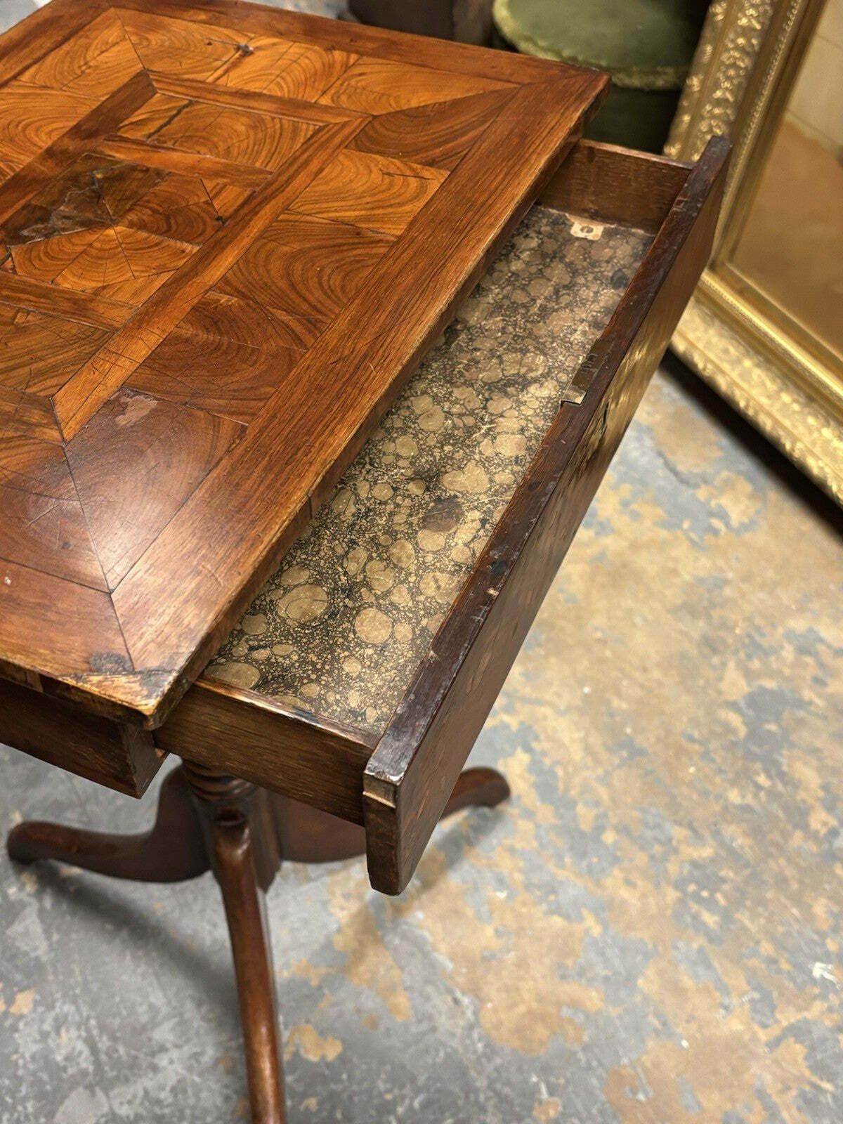 Oyster Veneer Lamp Table/Side Table With Drawer photo vintage