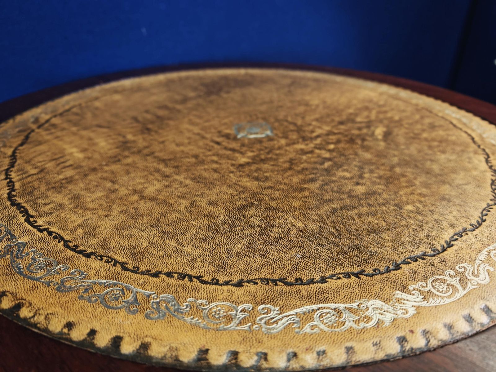 Vintage Mahogany 2 Drawer Drum Table With Leather Top photo vinterior