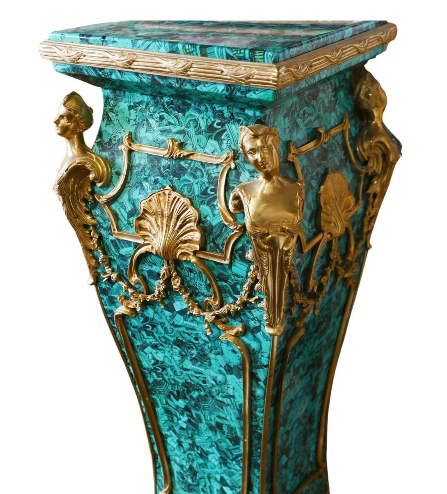 Pair Faux Malachite Pedestal Stands Louis XVI Revival Tables photo Home Decor