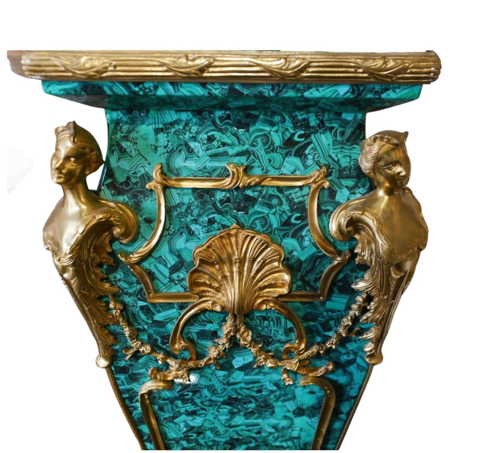 Pair Faux Malachite Pedestal Stands Louis XVI Revival Tables photo 2750.0