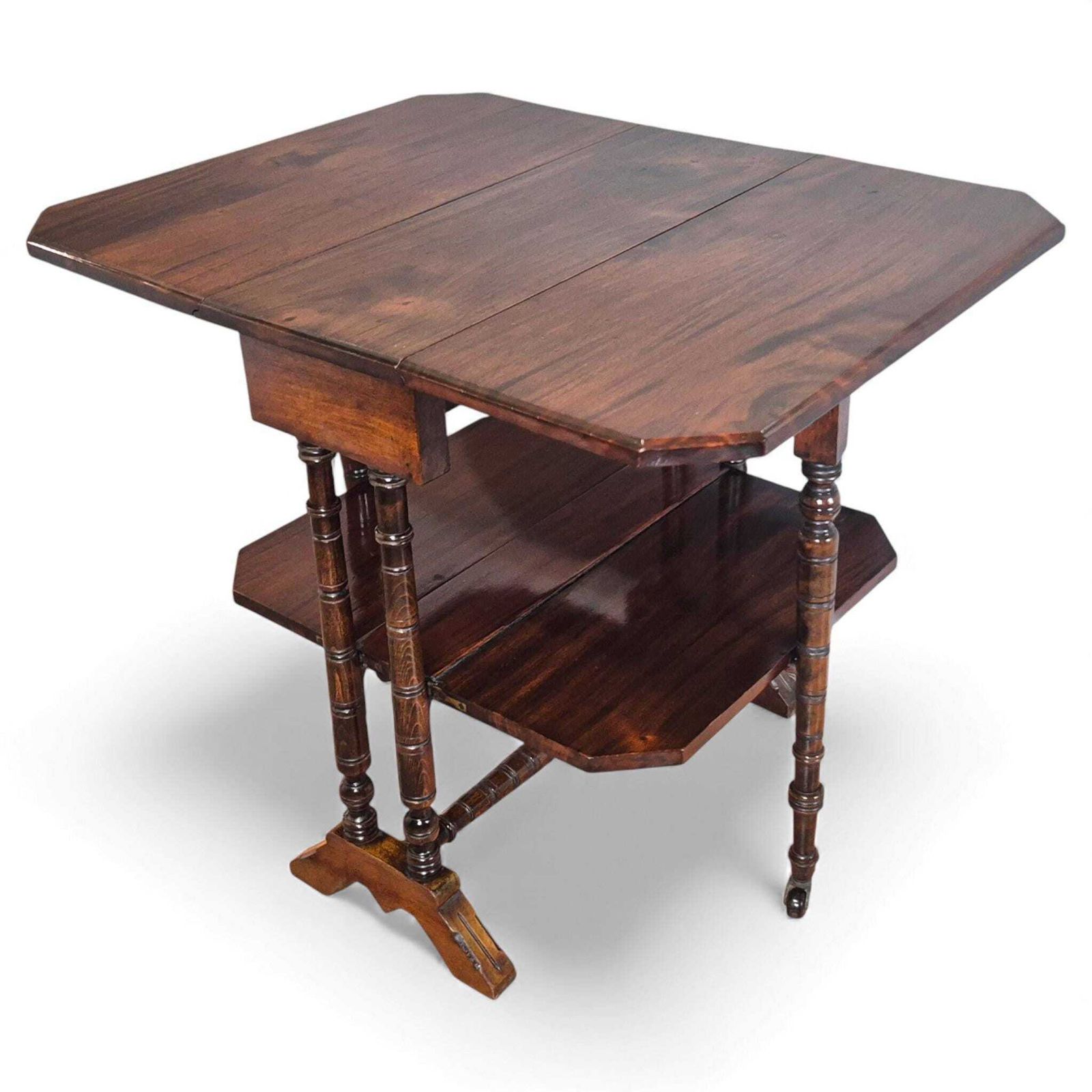 Victorian Mahogany Sutherland Table – Two Tier Drop Leaf Tea Table – Antique Side Table photo vinterior
