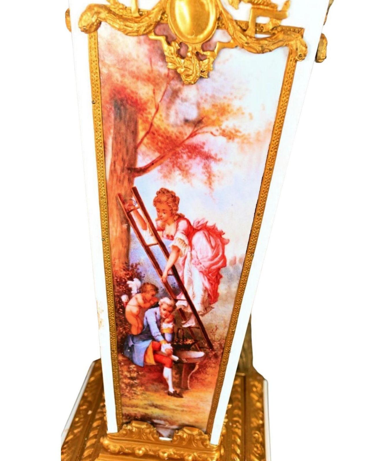 Pair Of Sevres Style Porcelain Gilt Bronze Pedestals Louis XVI Reviva photo vintage