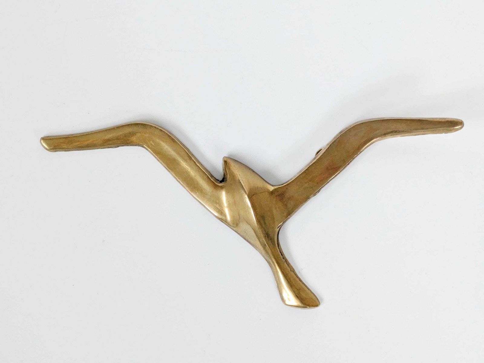 Set Of 2 Midcentury Brass Flying Birds: 1960s Minimalist Sculptural Seagull Wall Art photo vintage