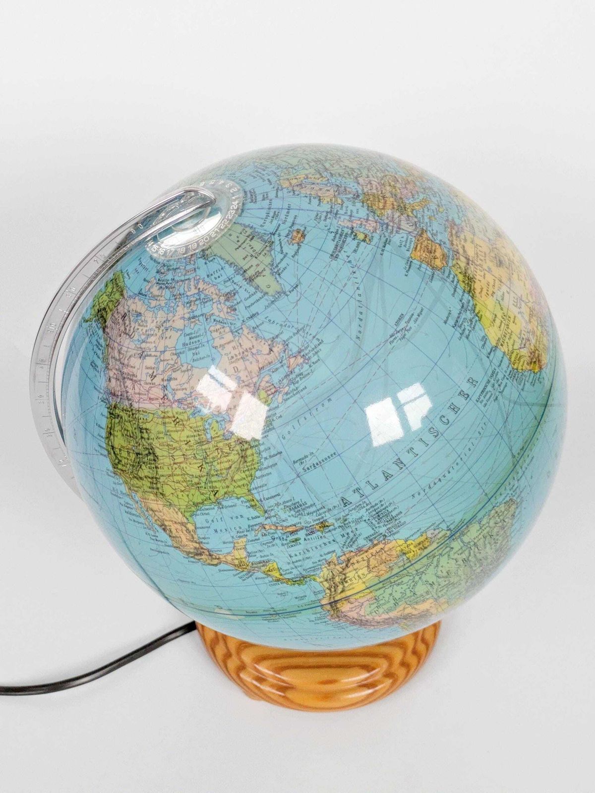 Vintage 1980s Columbus Duplex Illuminated Globe: Political & Physical Map, Pine Wood Base, European Plug photo Home Decor