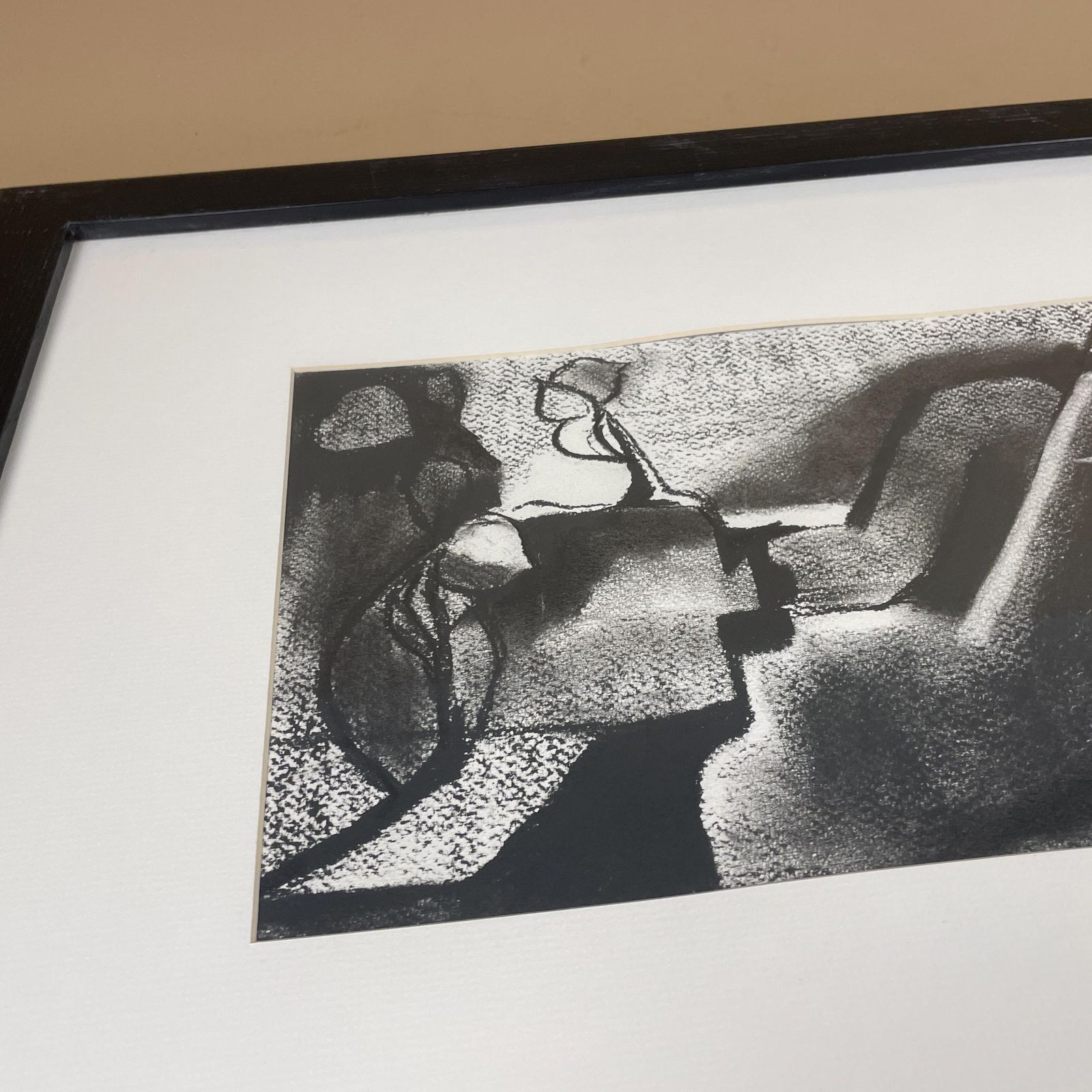 Abstract Charcoal Drawing Modern Black White Framed Art Picture Contemporary Line Art Minimalist Shapes Monochrome The Mill By Annie Timothy photo Art