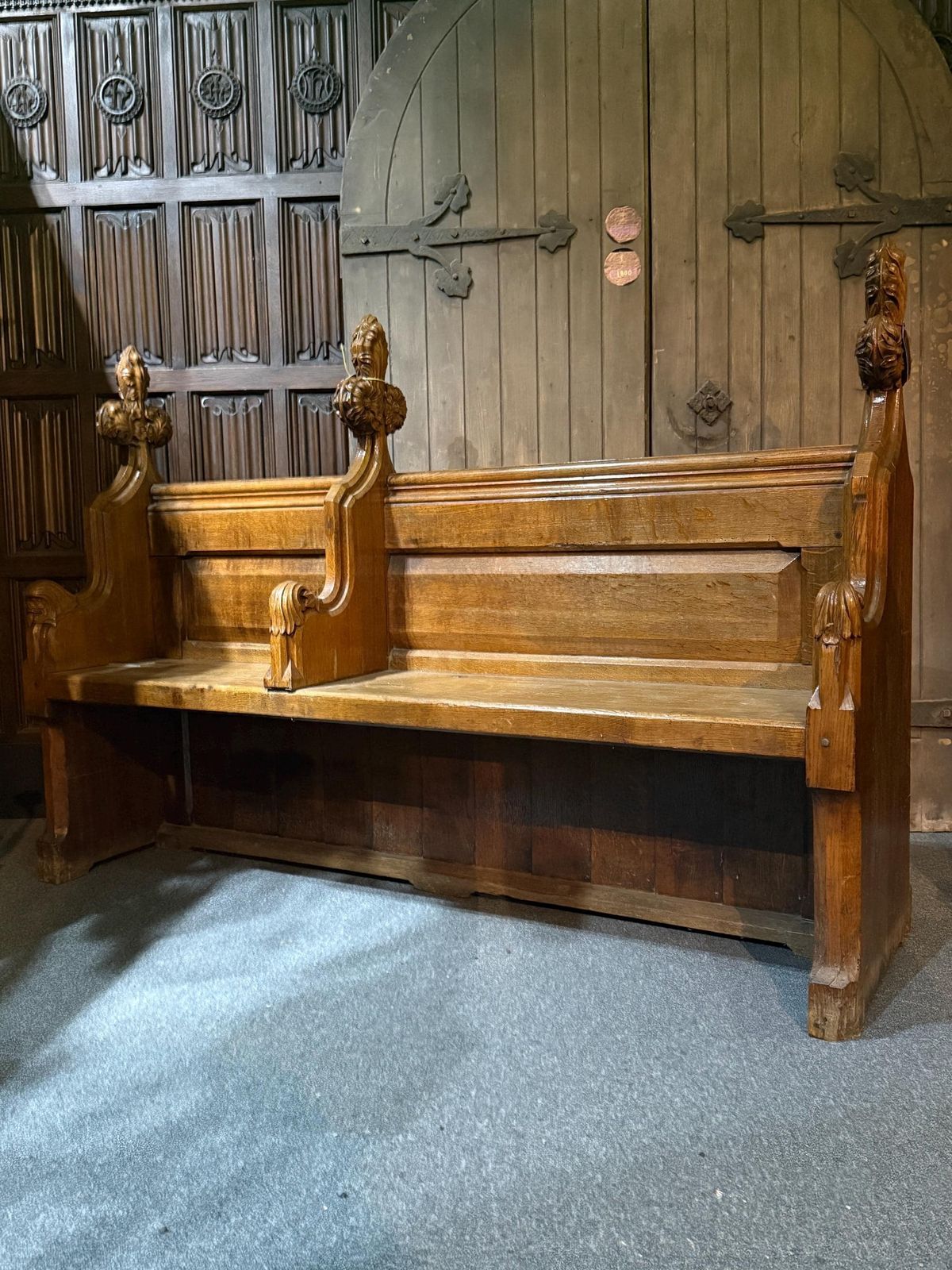 Antique Hand Carved Gothic Oak Bench – Church Pew / Hall Seat photo furniture
