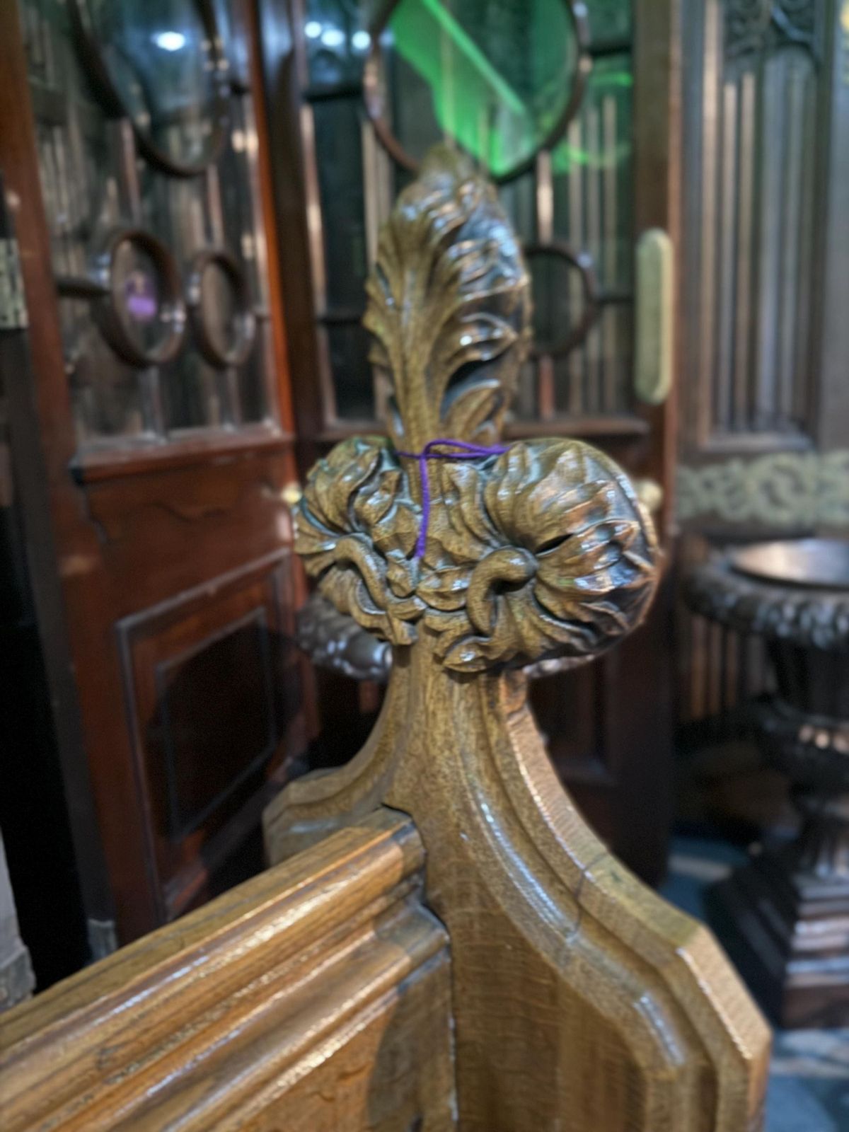 Furniture Antique Hand Carved Gothic Oak Bench – Church Pew / Hall Seat photo