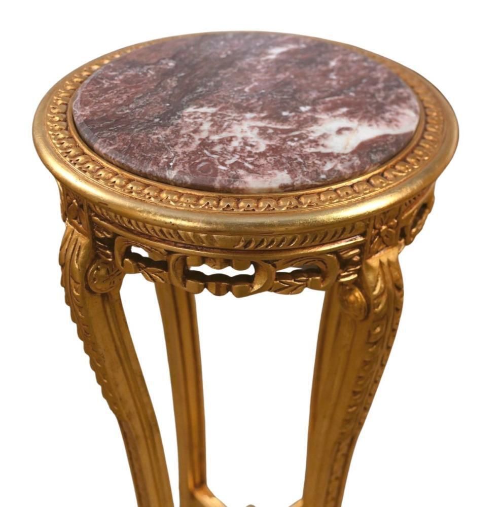 Pair French Louis XVI Giltwood Pedestals Tables Marble Tops photo for sale