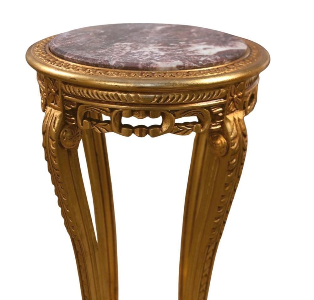 Pair French Louis XVI Giltwood Pedestals Tables Marble Tops photo Furniture