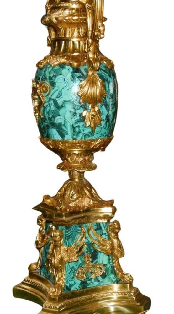 Pair Faux Malachite Candelabras Gilt Empire Revival photo furniture