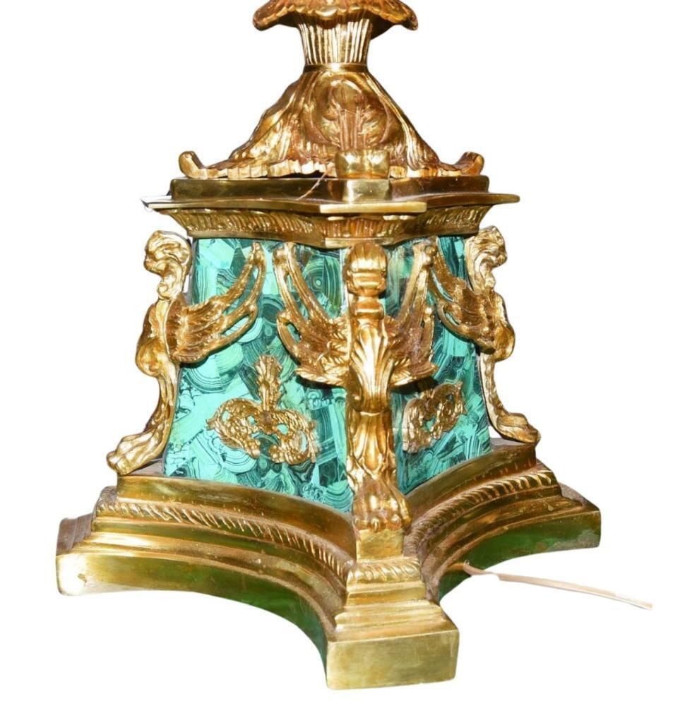 Pair Faux Malachite Candelabras Gilt Empire Revival photo for sale