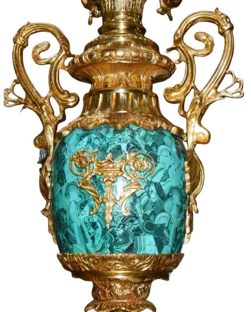Pair Faux Malachite Candelabras Gilt Empire Revival photo Home Decor
