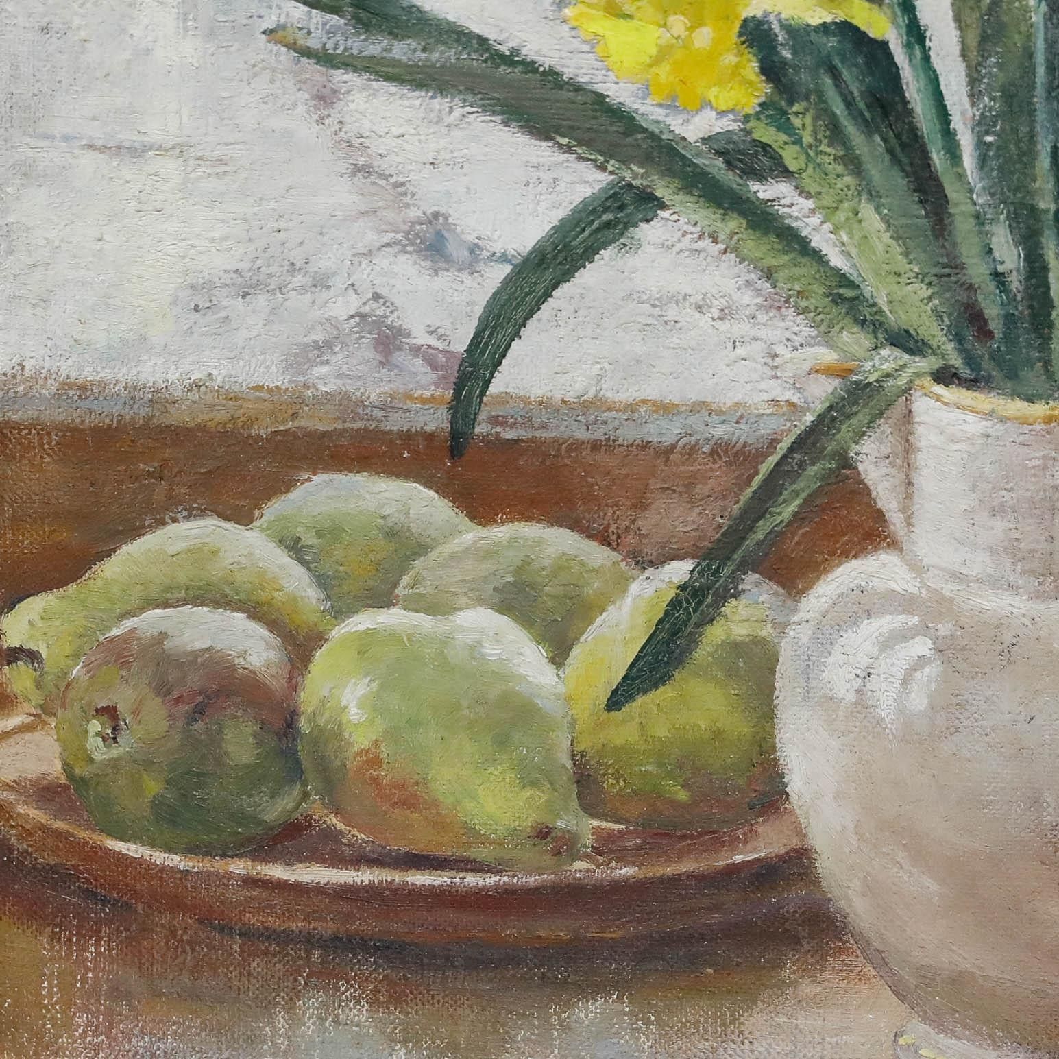 Hilda Waller Mid 20th Century Oil, Daffodils And Pears photo 395.0