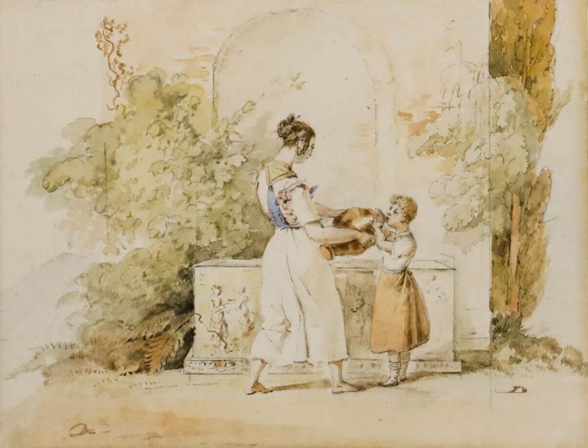 Framed Late 19th Century Watercolour At The Fountain photo furniture