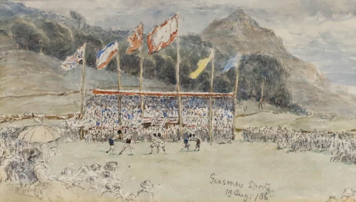 A. Lang Framed Late 19th Century Watercolour, Grasmere Sports photo furniture