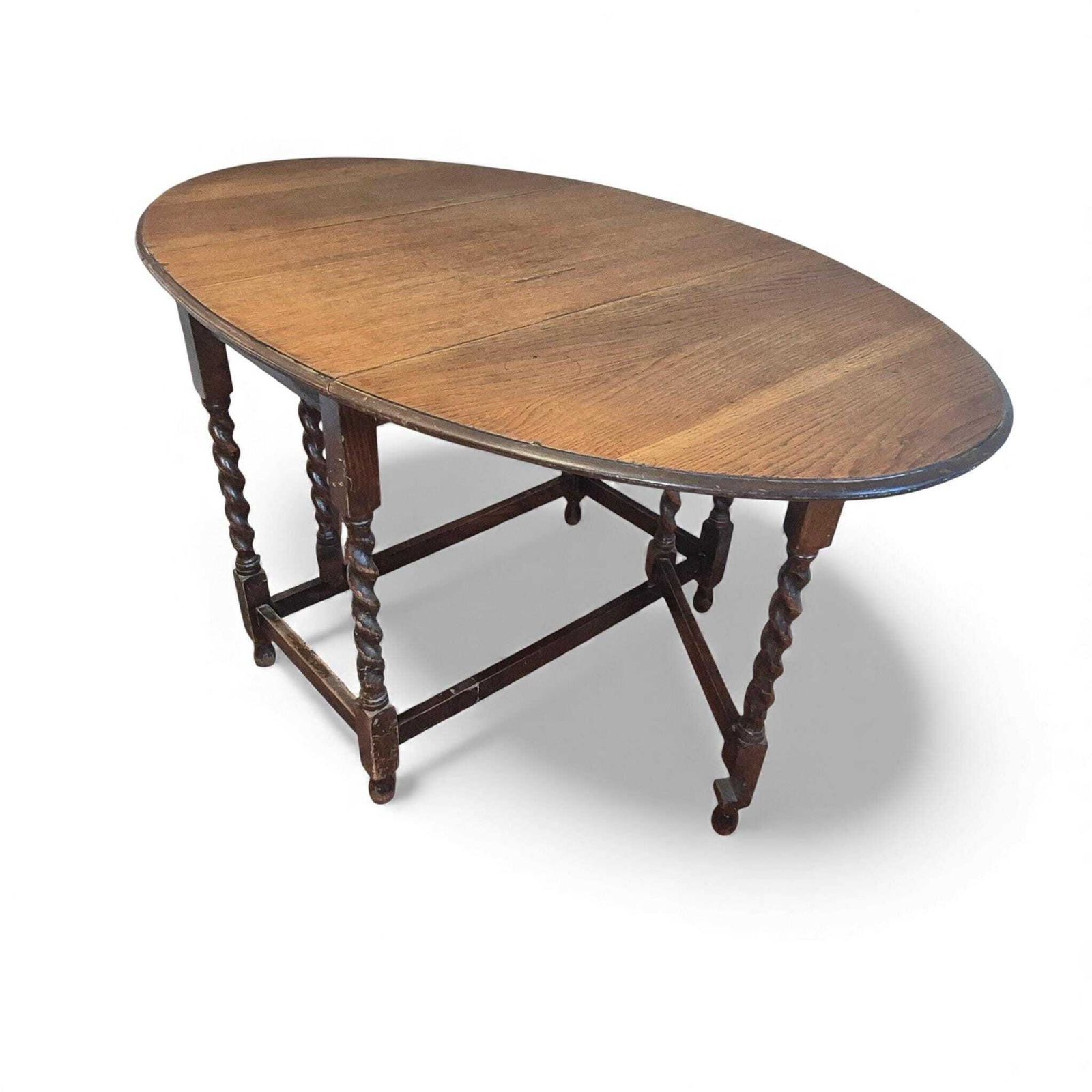 Antique Oak Gateleg Dining Table With Barley Twist Legs – Drop Leaf Farmhouse Table photo 425.0