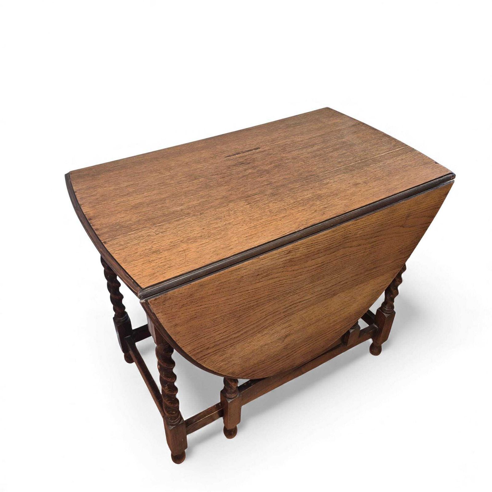 Antique Oak Gateleg Dining Table With Barley Twist Legs – Drop Leaf Farmhouse Table photo vinterior