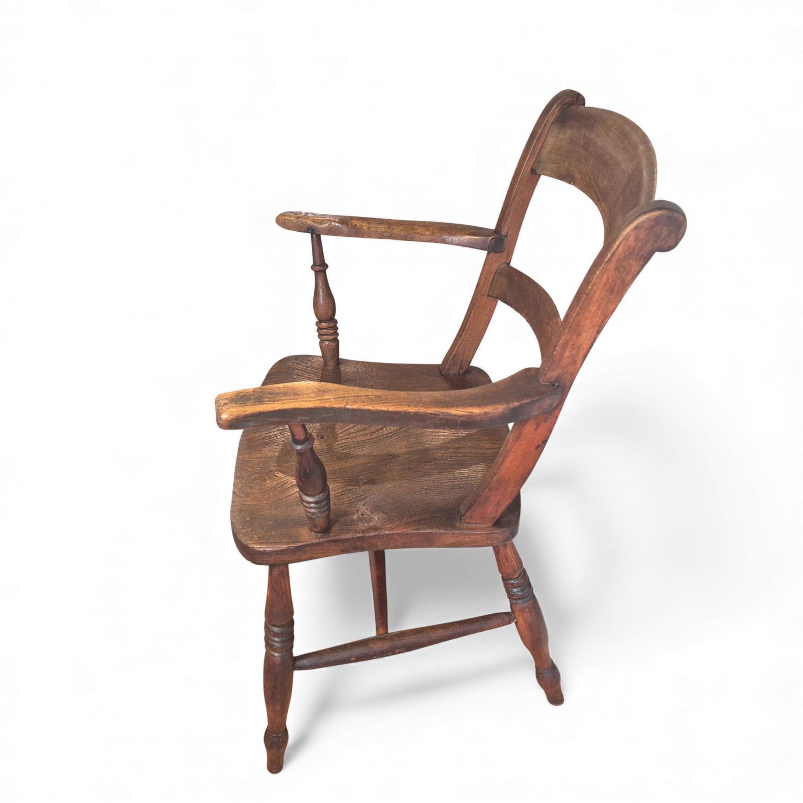 Furniture Antique Beech & Elm Country Armchair – 19th Century Bow Back Elbow Chair With Maker’s Stamp photo