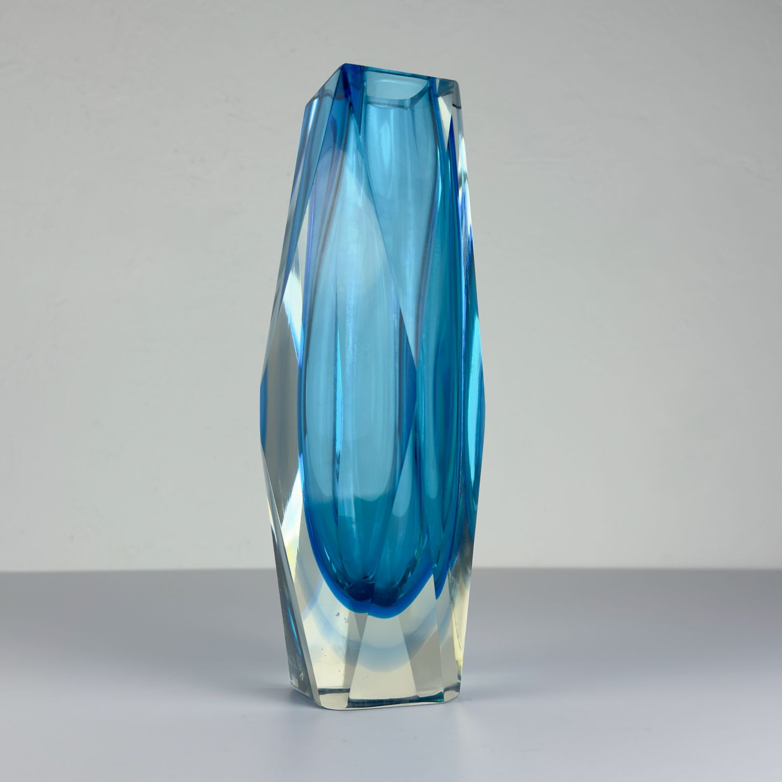 Sommerso Blue Murano Glass Vase, Style Flavio Poli, Italy 1970s photo vintage