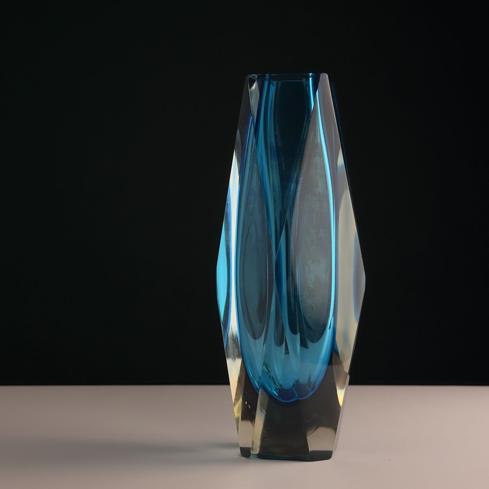 photo vintage Sommerso Blue Murano Glass Vase, Style Flavio Poli, Italy 1970s