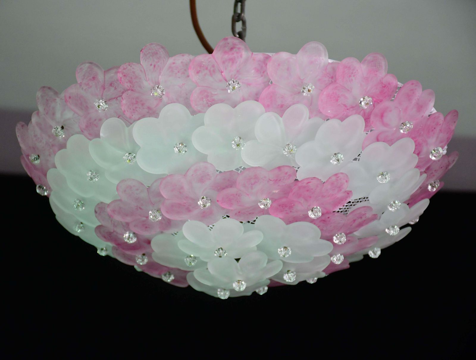 Elegant Murano Ceiling Light Pink Flower By Seguso For Venini, Italy photo furniture