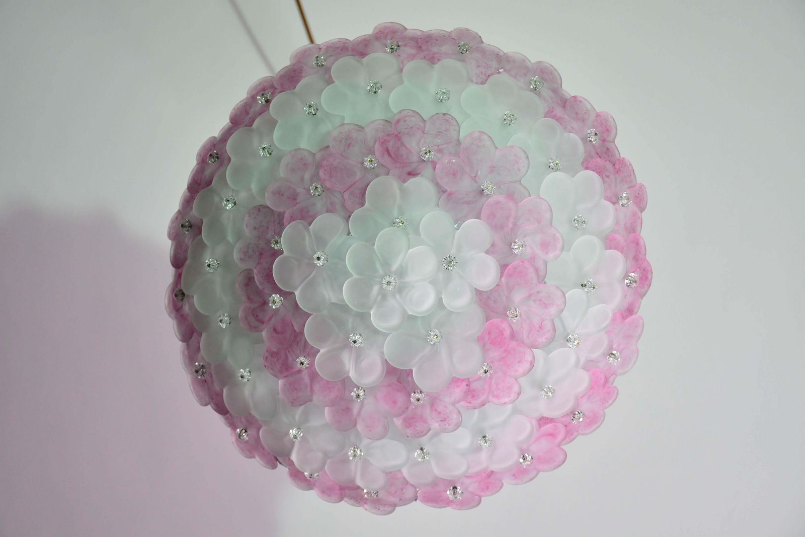 Lighting Elegant Murano Ceiling Light Pink Flower By Seguso For Venini, Italy photo