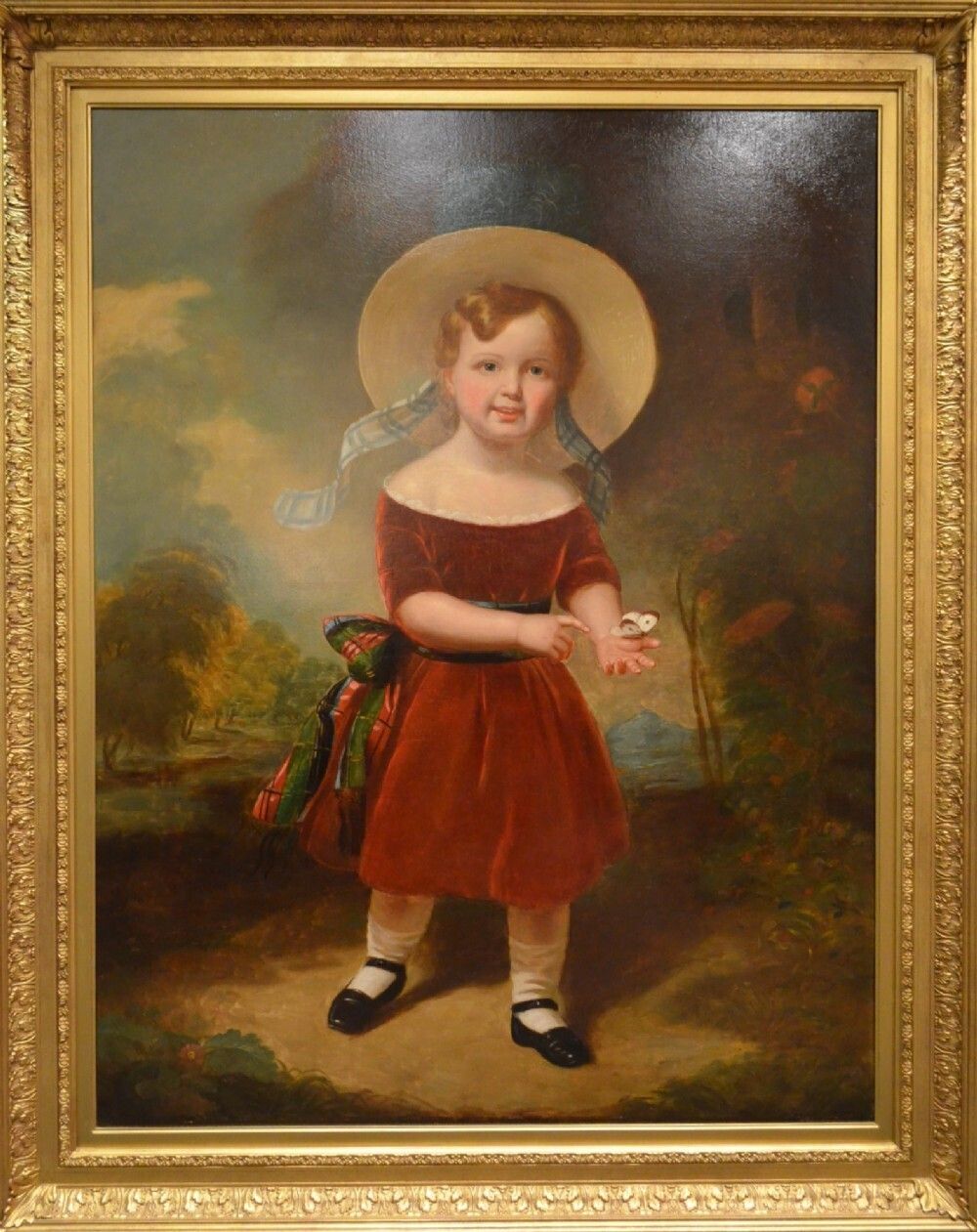 photo vintage Fabulous 19th Century Oil On Canvas Portrait Of Young Boy With A Butterfly Henry Scott 1804 1860
