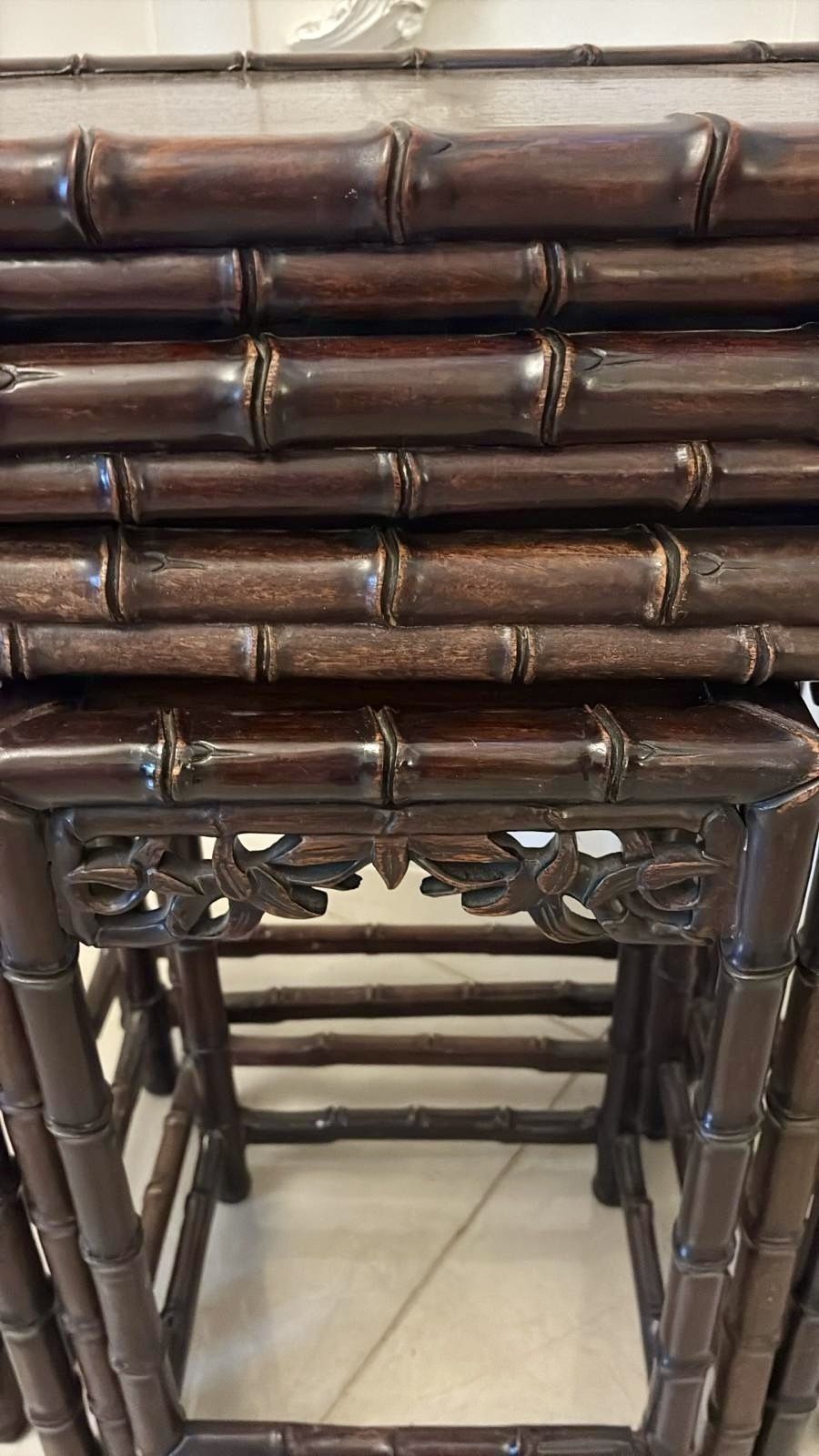 Antique 19th Century Carved Faux Bamboo Freestanding Nest Of Tables photo for sale