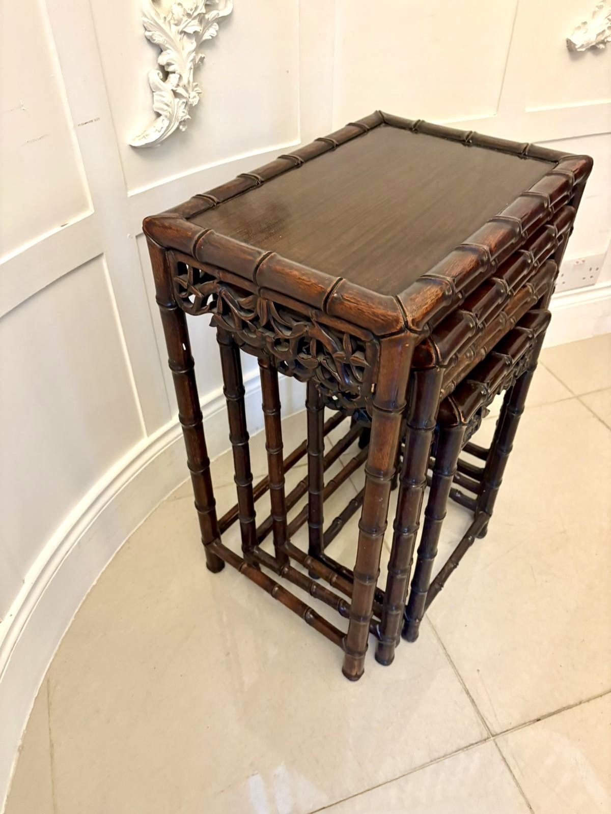 Antique 19th Century Carved Faux Bamboo Freestanding Nest Of Tables photo 1550.0