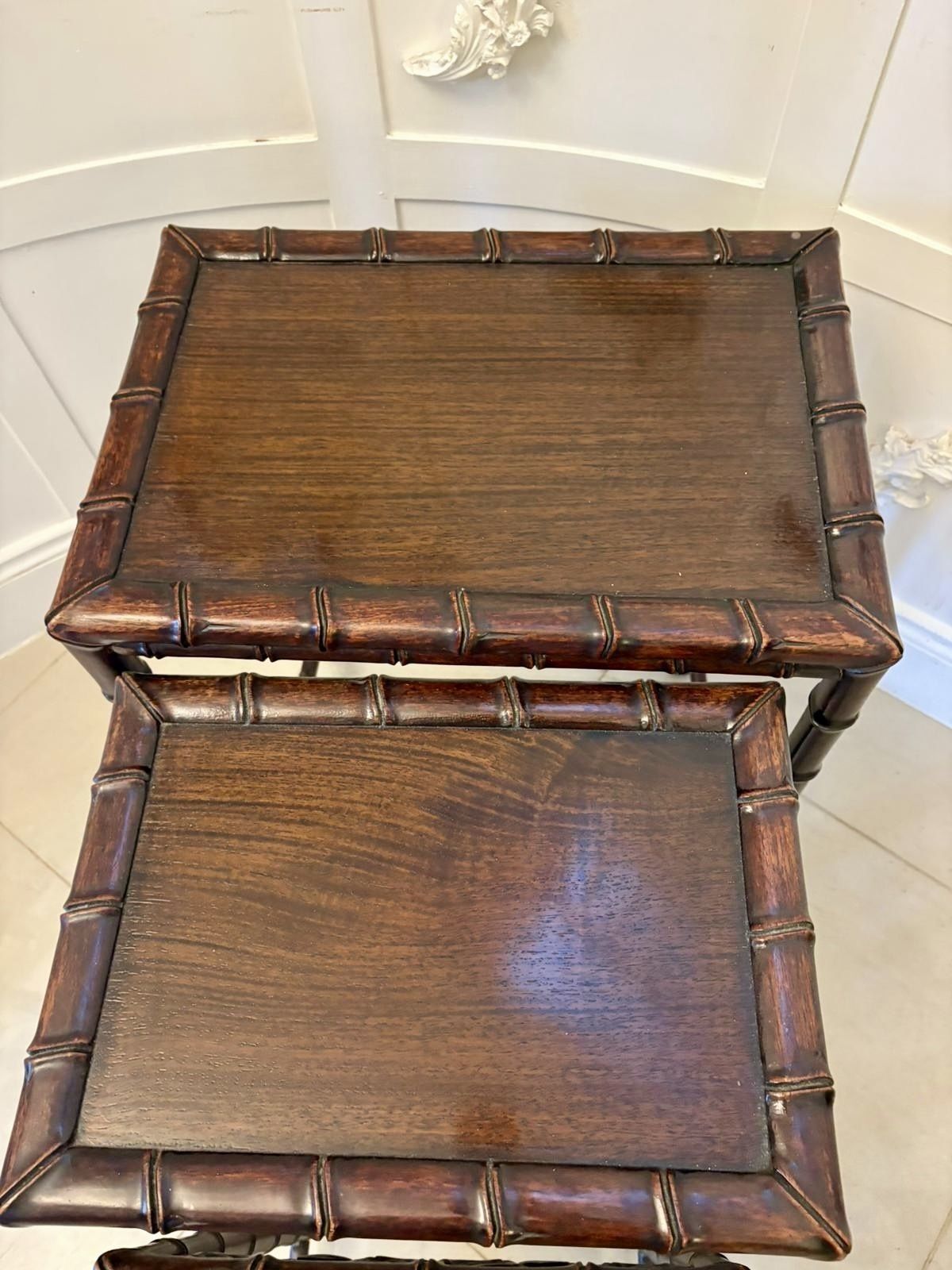 Antique 19th Century Carved Faux Bamboo Freestanding Nest Of Tables photo vintage