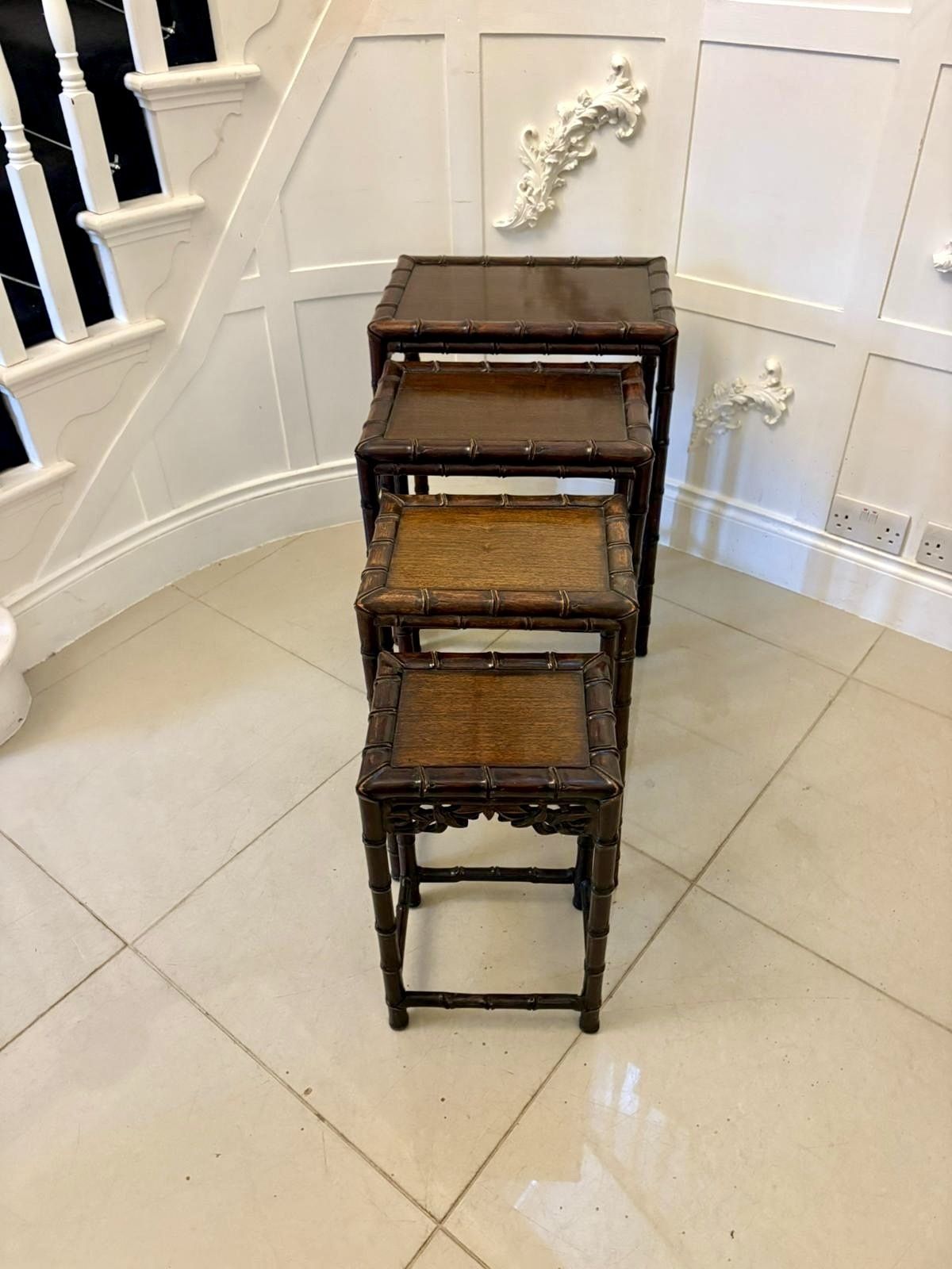 Furniture Antique 19th Century Carved Faux Bamboo Freestanding Nest Of Tables photo