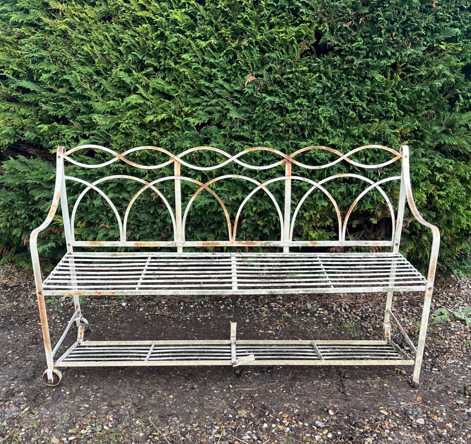 Regency Style Strap Work Iron Garden Seat photo for sale